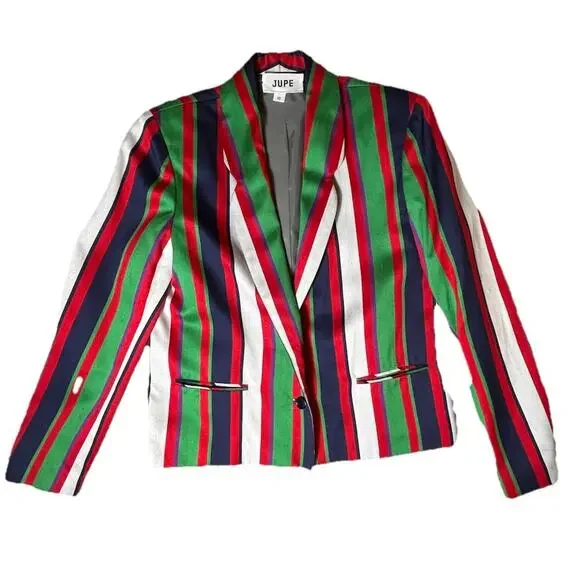 Vintage‎ 1970s Jupe Blazer Women’s Silk Blend Multicolor Stripe ILGWU Union Made - Picture 13 of 16